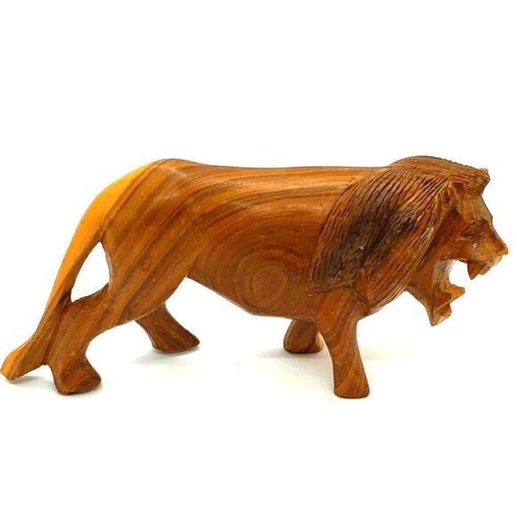 Vintage Hand Carved Wooden Lion Figurine - Picture 1 of 13
